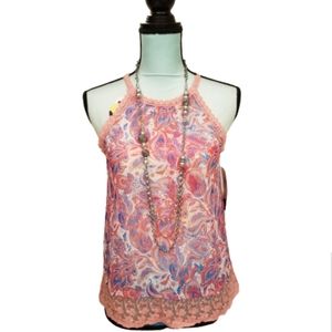Ransom Embroidered Paisley Lace Halter Top Pink XS